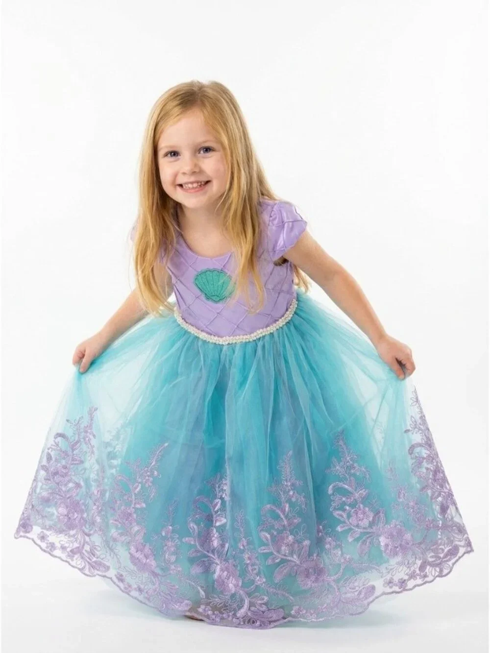 Girls Little Mermaid Inspired Dress, Turquoise and Lavender Princess Gown